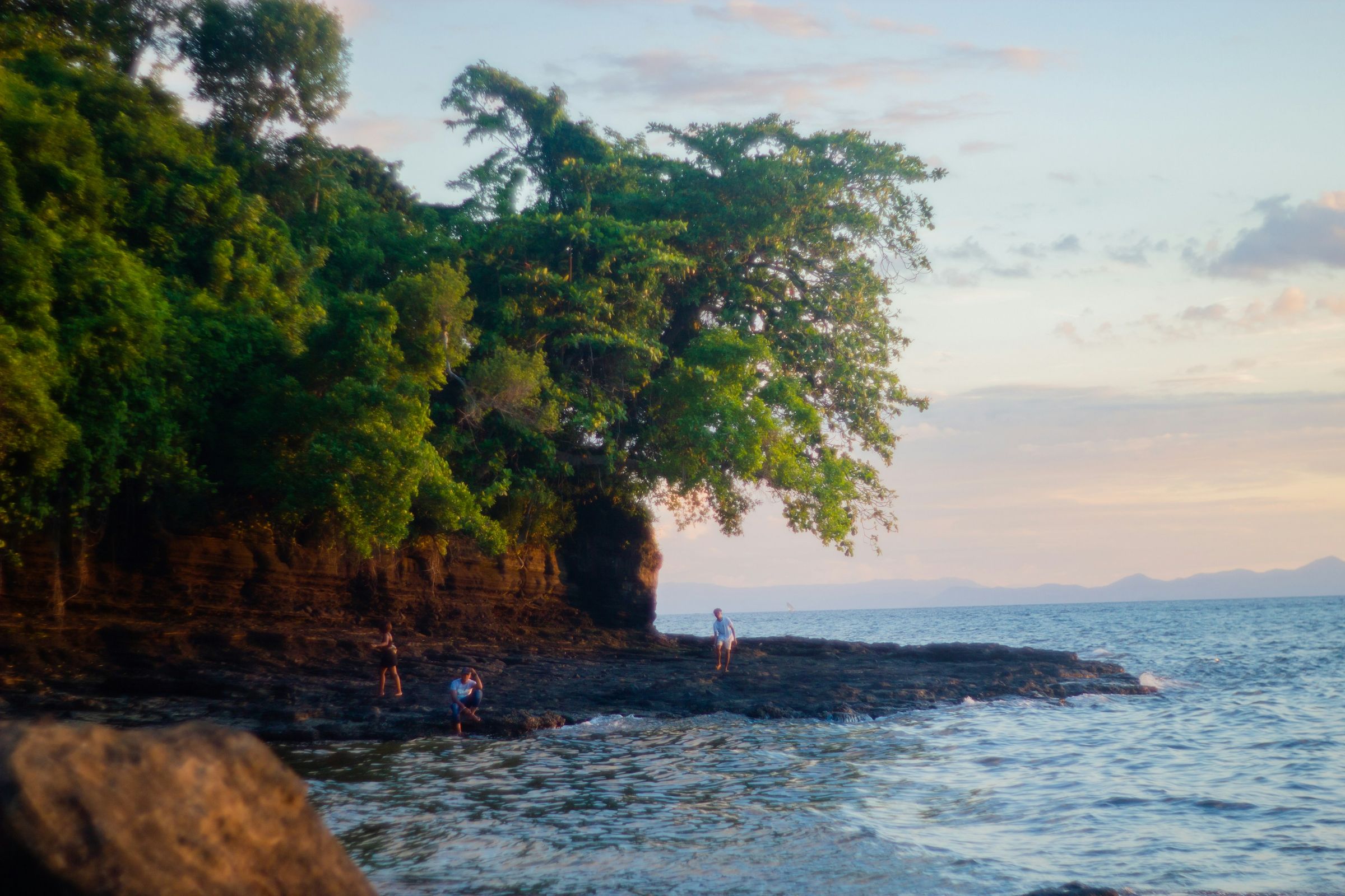Rocks and trees on the coast of Nosy Be in late-afternoon light