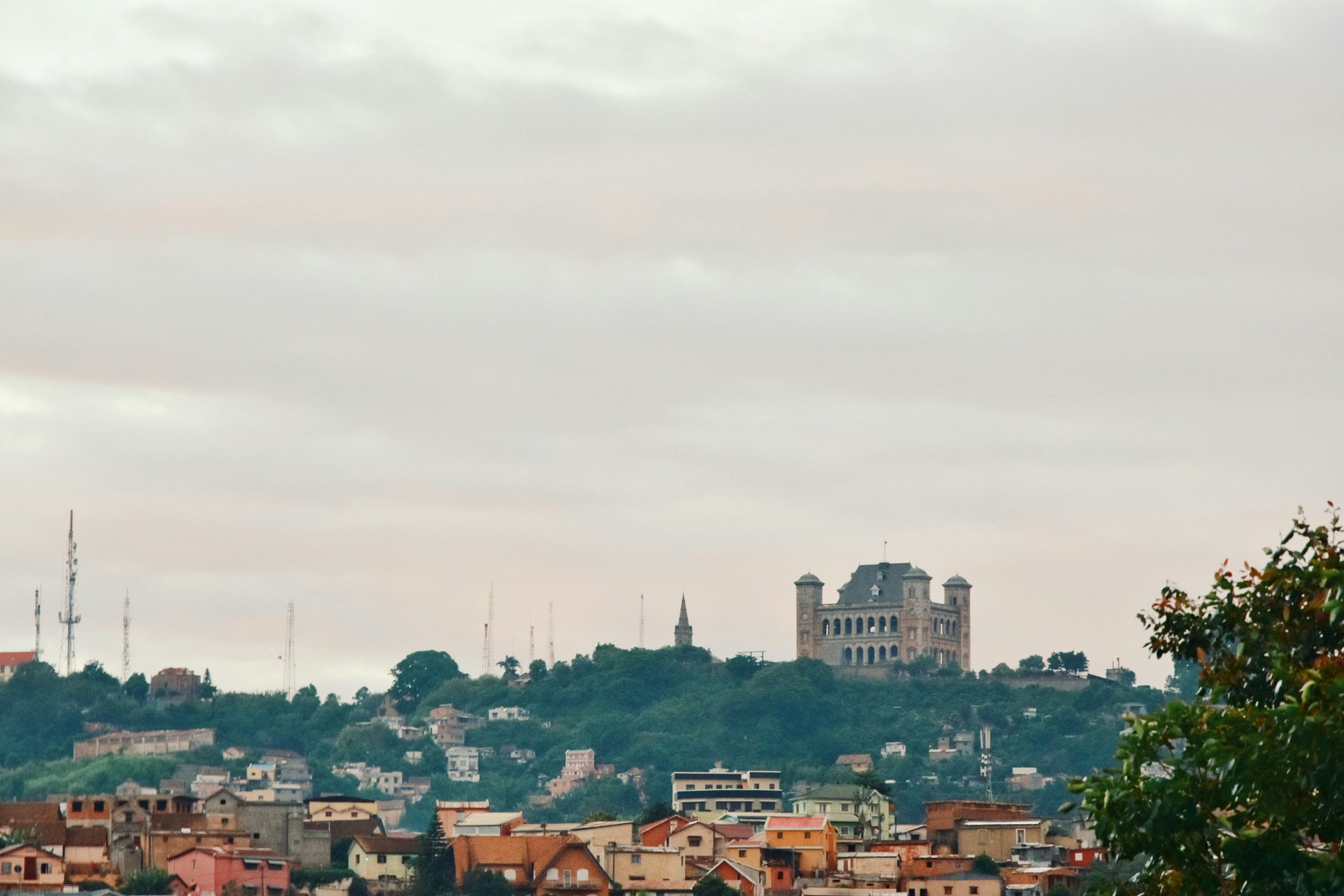 The Rova, the old royal palace, on its hilltop above Antananarivo on a grey day