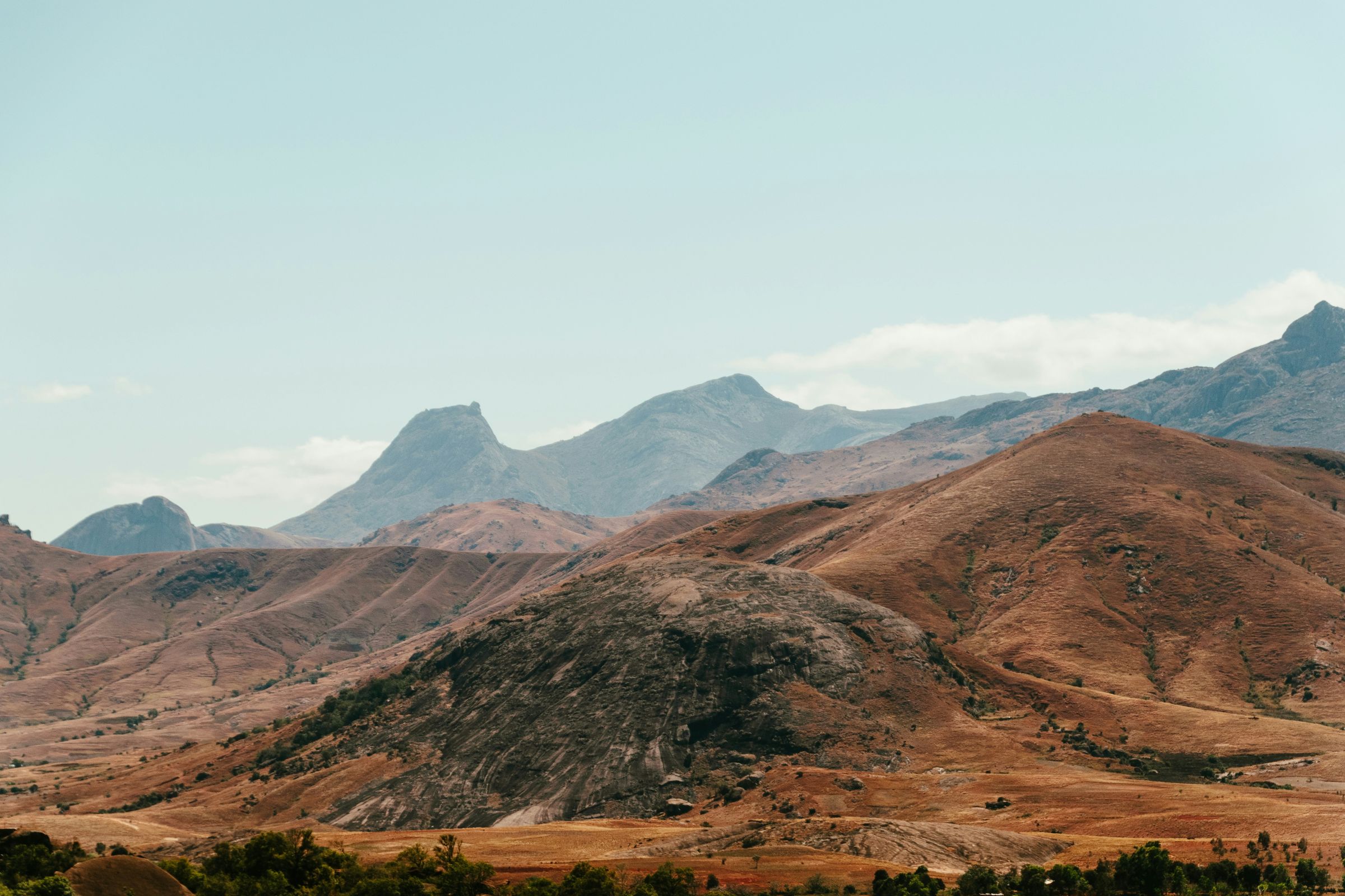 A granite dome and jagged peaks in the Tsaranoro valley