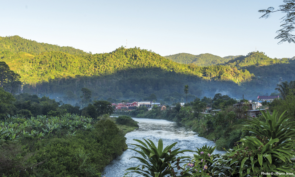 Forested hills and a river valley in the Madagascar highlands