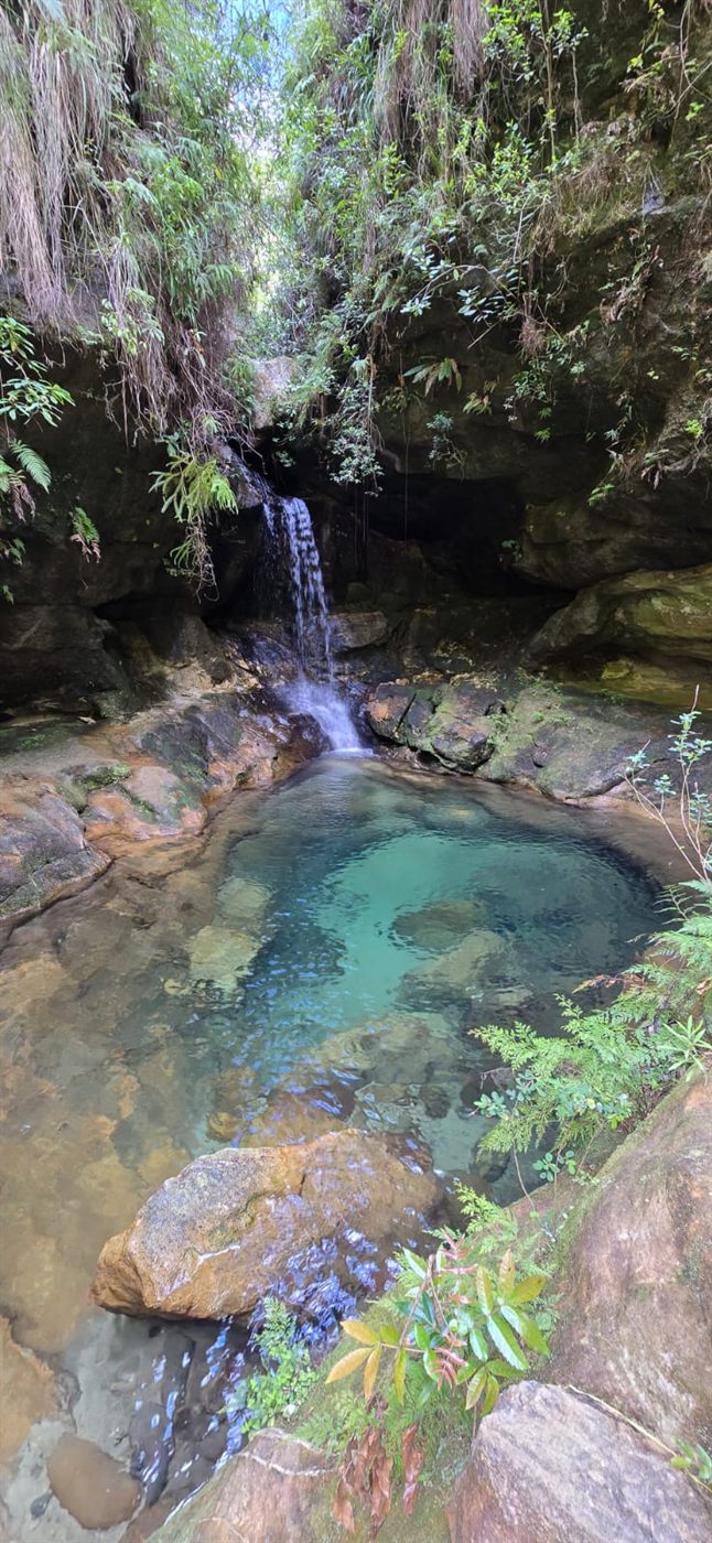 A waterfall and natural swimming pool in the Madagascar forest